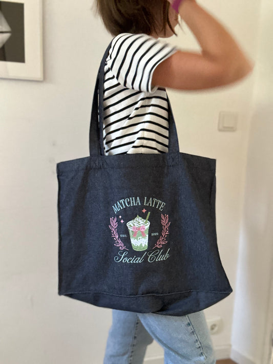 Cabas matcha latte social club en denim recyclé