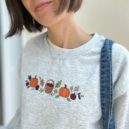 Sweat brodé pommes et pumpkins pour l'automne