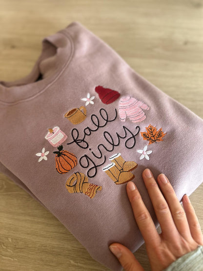 Sweat pull automne brodé Fall girly
