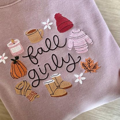 Sweat pull automne brodé Fall girly