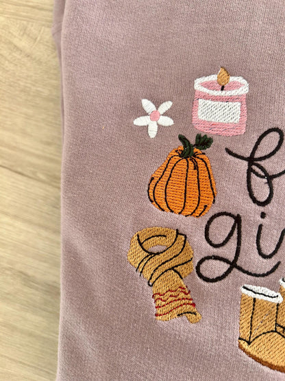 Sweat pull automne brodé Fall girly