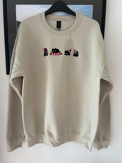 Sweat pull hiver Noël brodé avec chats