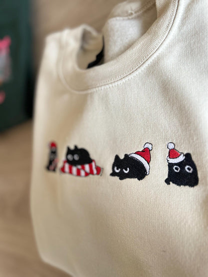 Sweat pull hiver Noël brodé avec chats