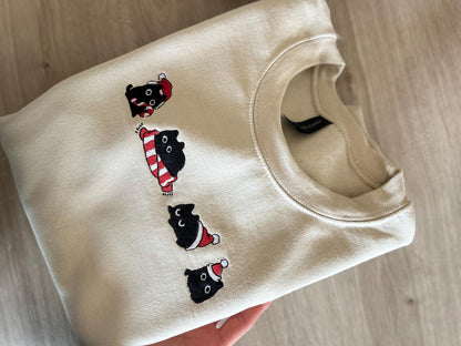 Sweat pull hiver Noël brodé avec chats