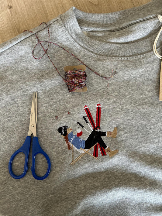 Sweat en coton biologique, pull hiver après ski femme, sweat pull brodé femme, fait main