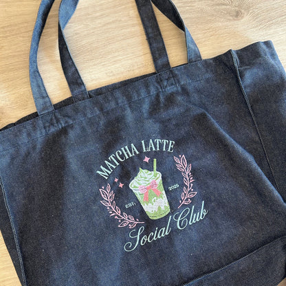 Cabas brodé personnalisé matcha latte social club